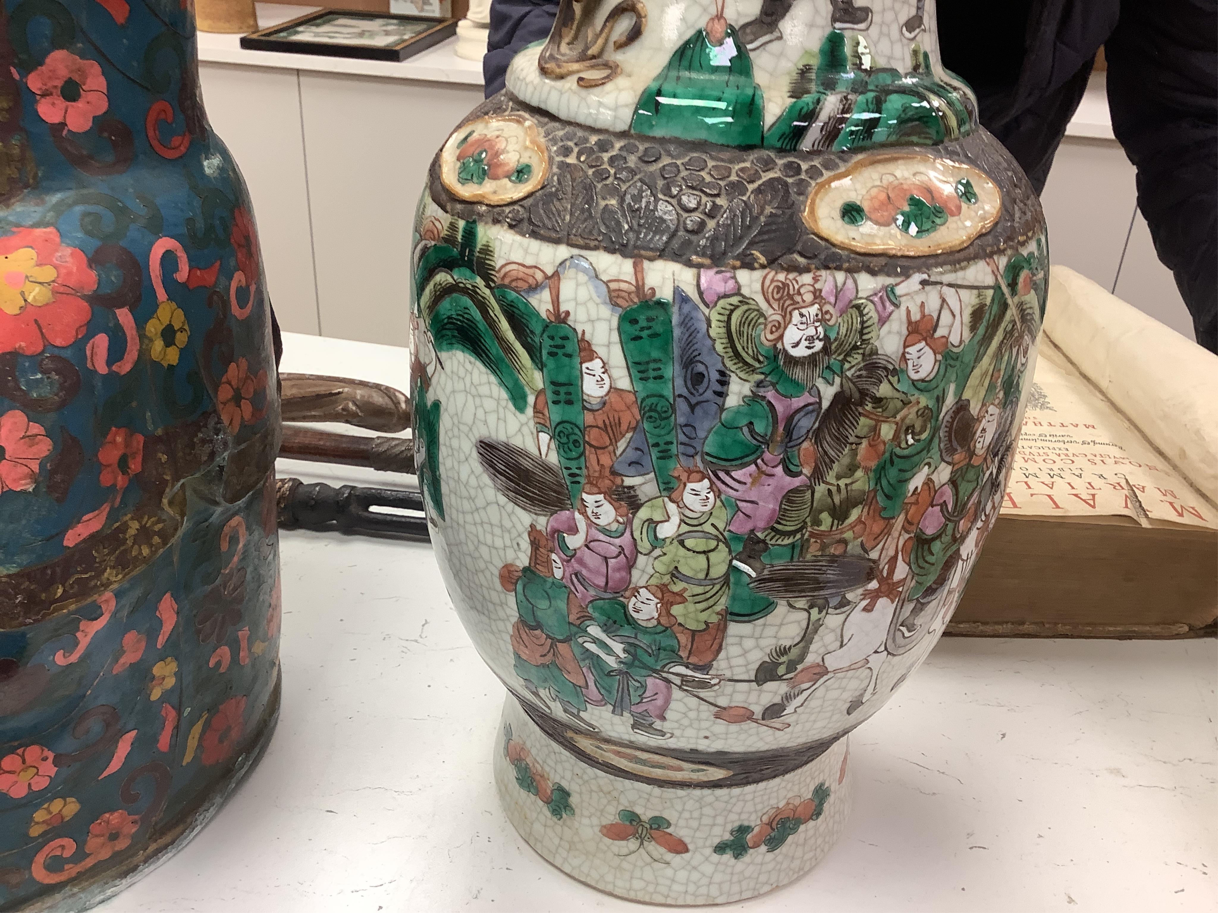 A large Chinese baluster crackle glazed vase, early 20th century, 44.5cm high. Condition - fair